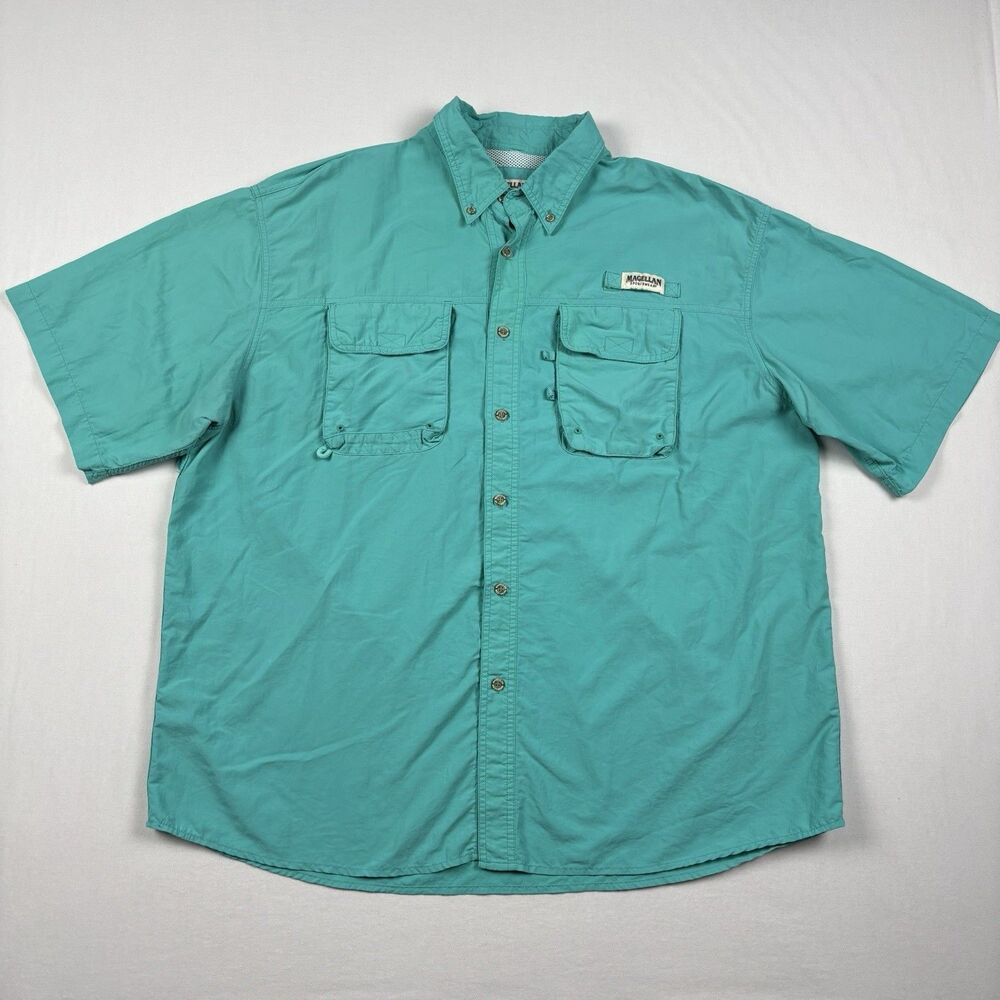 Magellan Sportswear Shirt Mens 2XL Green Short Sleeve Vented Fishing Button Up